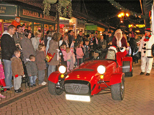 Father Christmas arriving in Church Walk in a Caterham Car for last year's event.